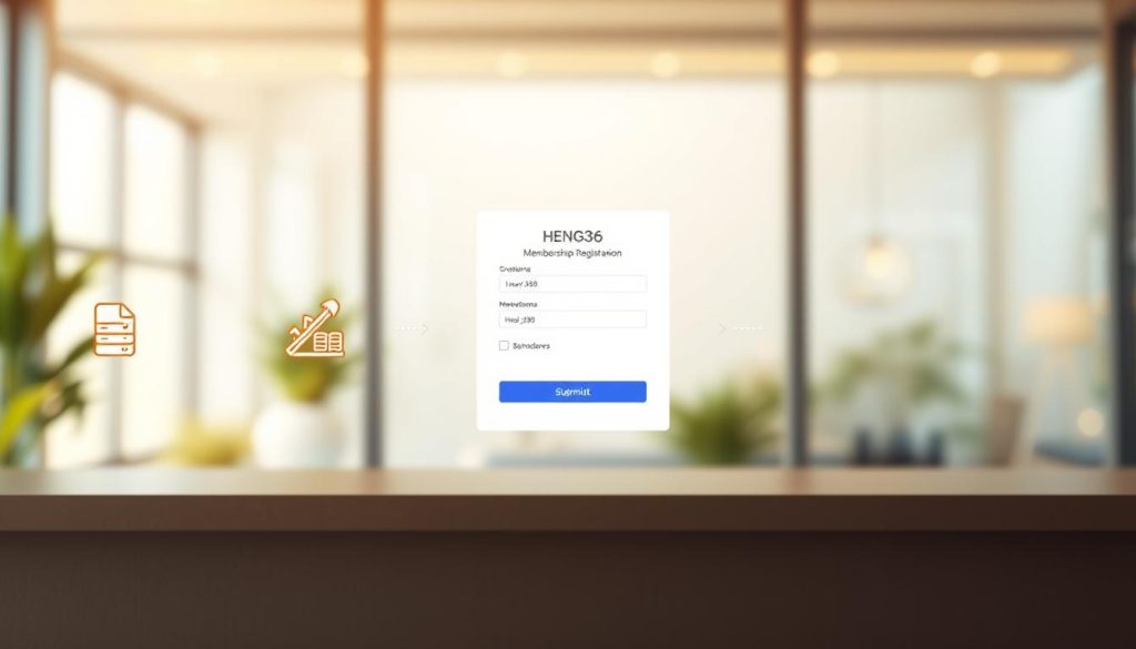 A sleek, modern interface depicting the step-by-step process of HENG36 membership registration. In the foreground, a series of clean, minimal icons guide the user through the signup flow, conveying a sense of effortless simplicity. The midground showcases an elegant, web-based application form, with input fields and submission buttons rendered in a warm, inviting color palette. In the background, a subtle grid pattern and soft, blurred bokeh elements create a sense of depth and professionalism, reflecting the trustworthy, reliable nature of the HENG36 platform. Bright, natural lighting illuminates the scene, instilling a sense of openness and transparency. Overall, the image conveys a seamless, user-friendly experience for new members to easily join the HENG36 community. A sleek, modern interface depicting the step-by-step process of HENG36 membership registration. In the foreground, a series of clean, minimal icons guide the user through the signup flow, conveying a sense of effortless simplicity. The midground showcases an elegant, web-based application form, with input fields and submission buttons rendered in a warm, inviting color palette. In the background, a subtle grid pattern and soft, blurred bokeh elements create a sense of depth and professionalism, reflecting the trustworthy, reliable nature of the HENG36 platform. Bright, natural lighting illuminates the scene, instilling a sense of openness and transparency. Overall, the image conveys a seamless, user-friendly experience for new members to easily join the HENG36 community.